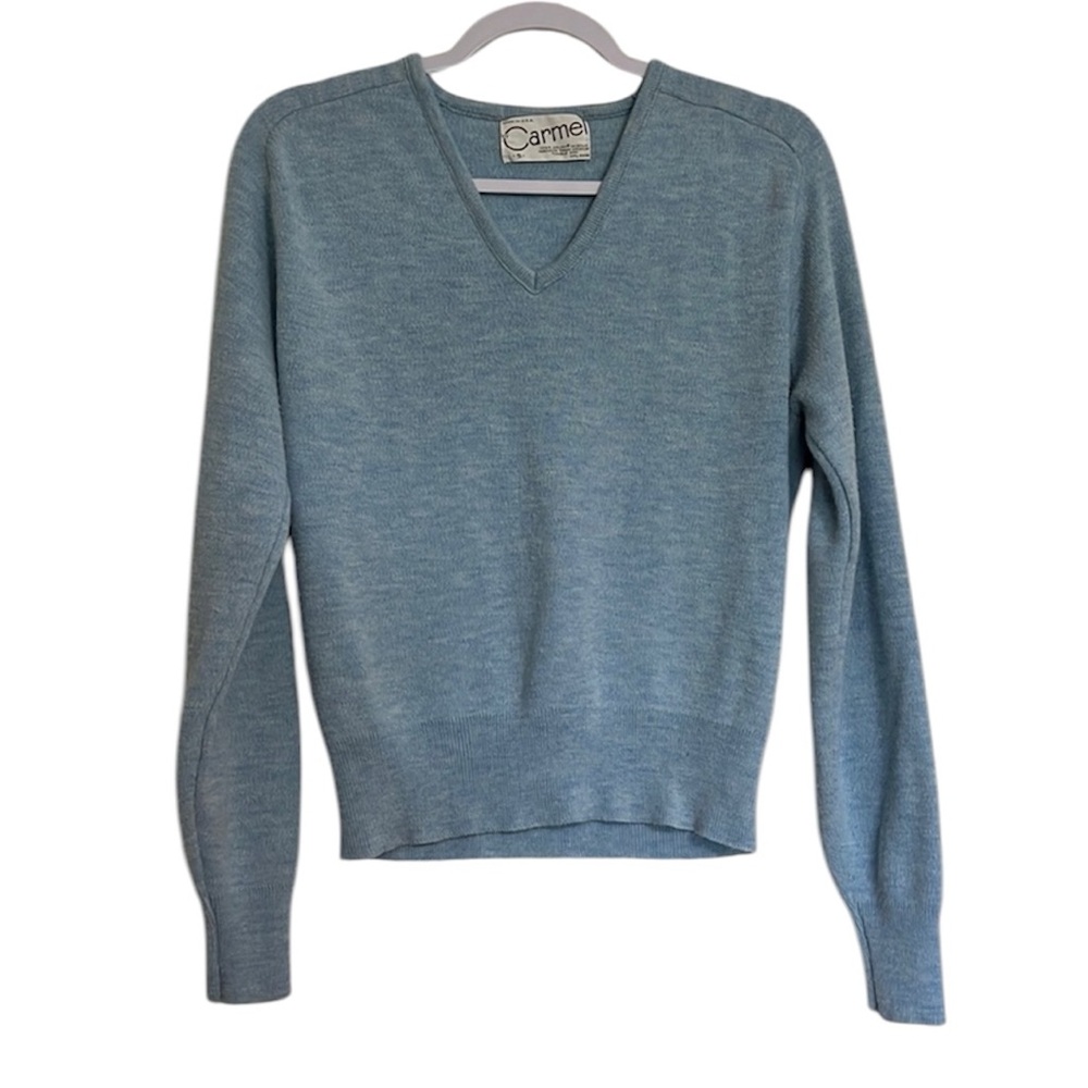 Vintage 1970s Carmel Baby Light Blue Sweater Top Size S